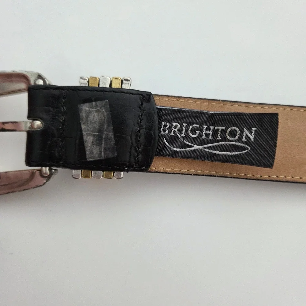 Brighton‎ Belt Black Croc Embossed Leather Mixed Metal Buckle Womens Size M